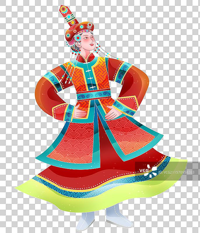 扁平日报风56个民族蒙古族跳舞少女图片素材