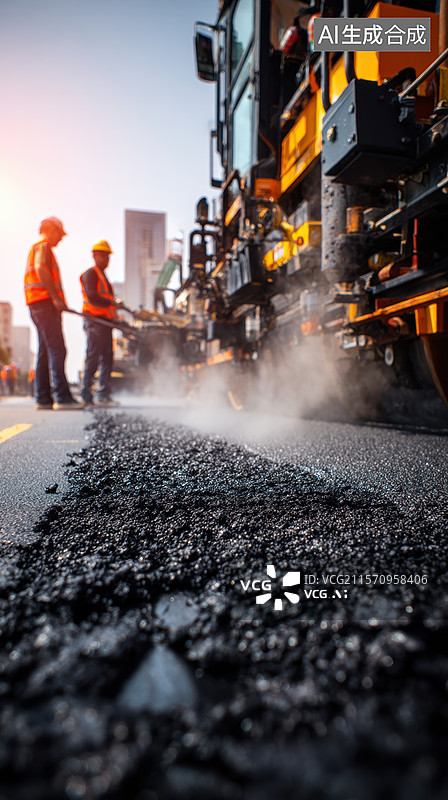 【AI数字艺术】道路施工中的沥青铺设图片素材