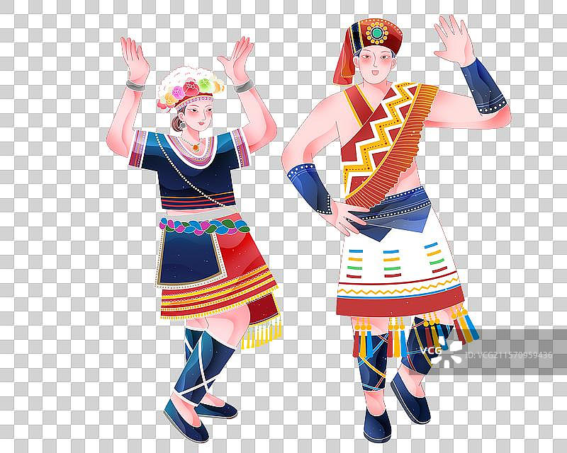 扁平日报风五十六个民族高山族跳舞男女图片素材