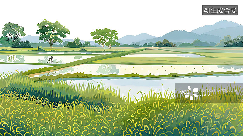 【AI数字艺术】宁静的山谷稻田美景图片素材
