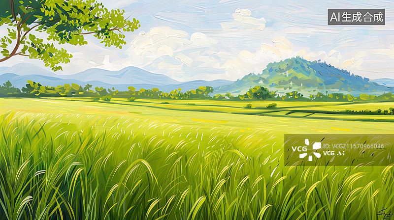 【AI数字艺术】充满活力的绿色稻田风光图片素材
