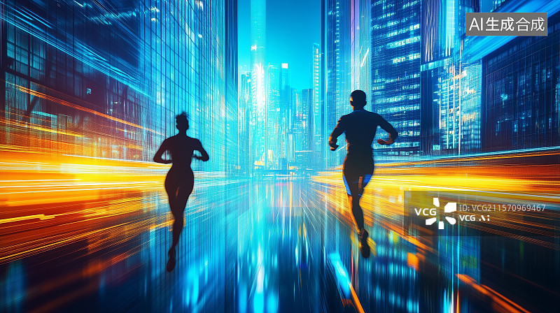 【AI数字艺术】奔跑在城市里的人图片素材