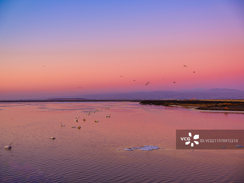 加州硅谷圣何塞盐湖粉色日落自然风光背景图图片素材
