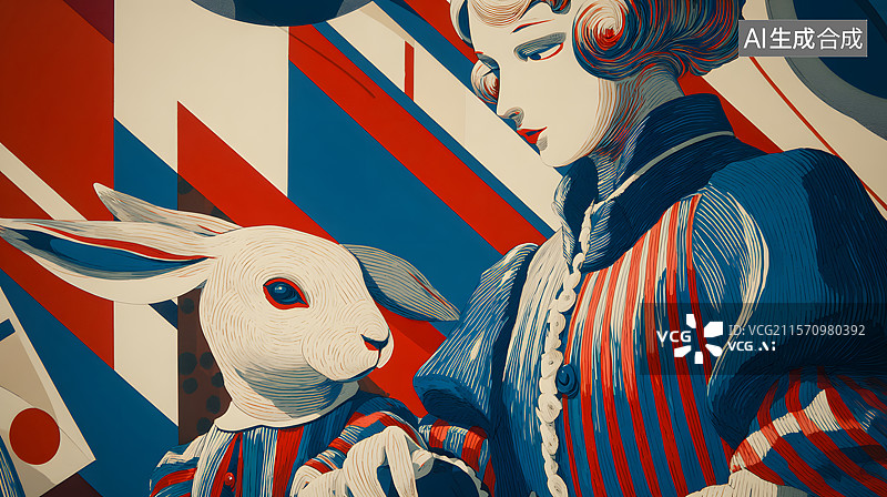 【AI数字艺术】兔子 女孩 抽象  幻想图片素材