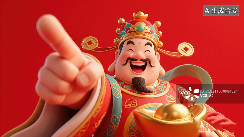 【AI数字艺术】财神爷雕像指向手势图片素材