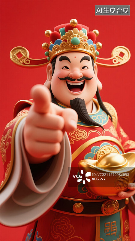 【AI数字艺术】财神爷手持金元宝图片素材