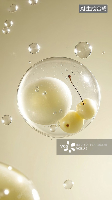 【AI数字艺术】樱桃与气泡的特写图片素材