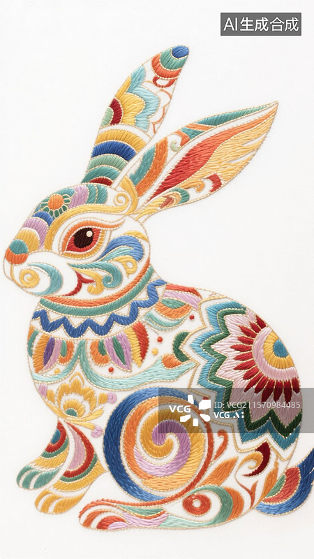 【AI数字艺术】彩色图案装饰的兔子图片素材