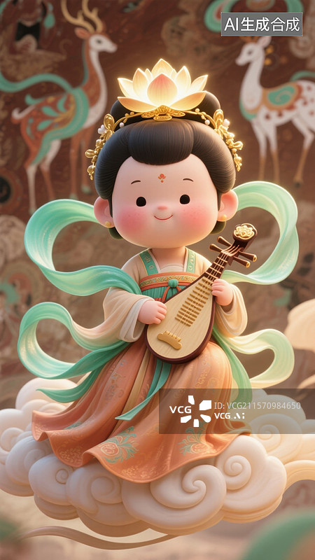 【AI数字艺术】卡通人物演奏琵琶图片素材