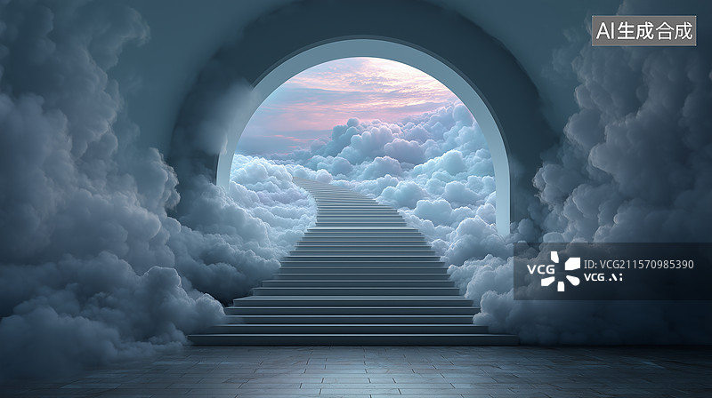 【AI数字艺术】通向天际的阶梯图片素材