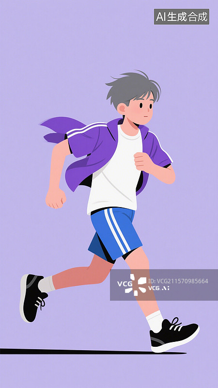 【AI数字艺术】跑步姿势的男孩扁平插画图片素材