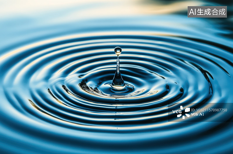 【AI数字艺术】水滴在水中飞溅，水滴落下瞬间图片素材