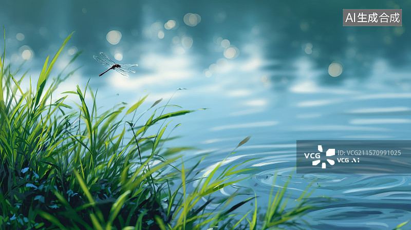 【AI数字艺术】湖边水里的水草图片素材