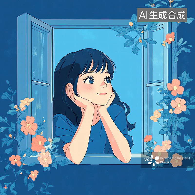 【AI数字艺术】窗边遐想图片素材