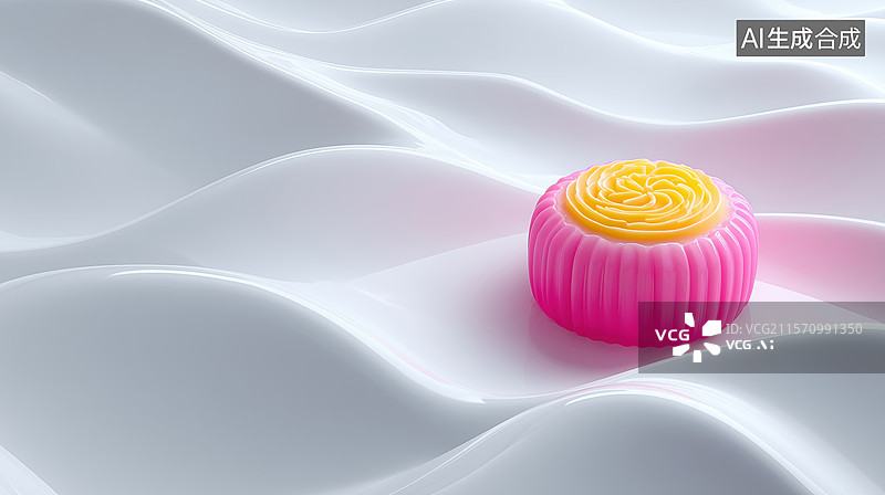 【AI数字艺术】中秋节丝绸上的温柔粉色月饼3D立体卡通插画图片素材