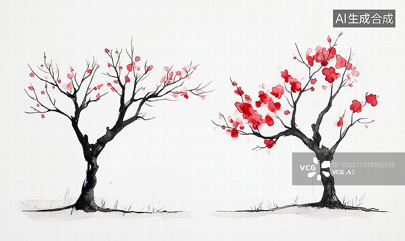 【AI数字艺术】冬日红梅映雪枝图片素材