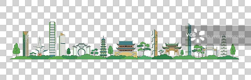 福州城市地标建筑矢量描边插画图片素材