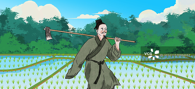 农田农业农民农村乡村乡下乡民乡里家园家乡种地劳作劳动下地干活辛苦种植庄稼农作物锻炼场景水稻田插画图片素材