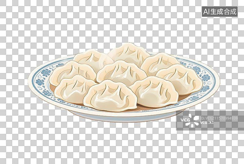 【AI数字艺术】一盘子水饺水彩插画元素图片素材