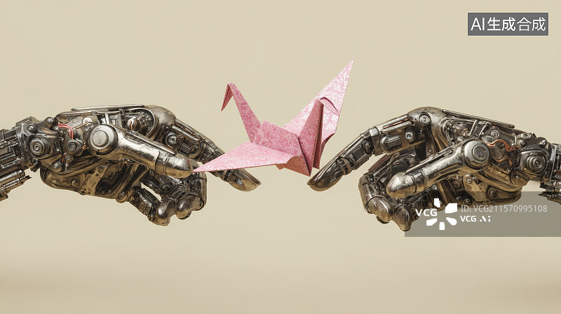【AI数字艺术】机器人做手工折千纸鹤图片素材