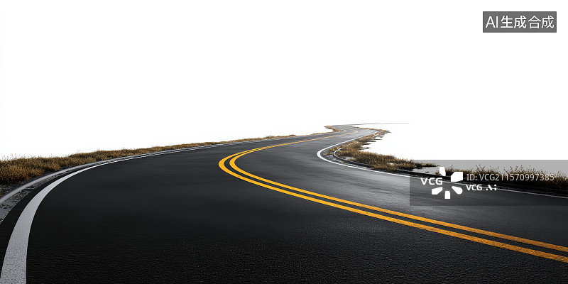 【AI数字艺术】黑色弯道公路黄线引导通向远方简约图图片素材