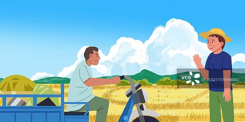 农田农业农民农村乡村乡下乡民乡里家园家乡种地劳作劳动下地干活辛苦种植庄稼农作物土地成熟麦田插画图片素材