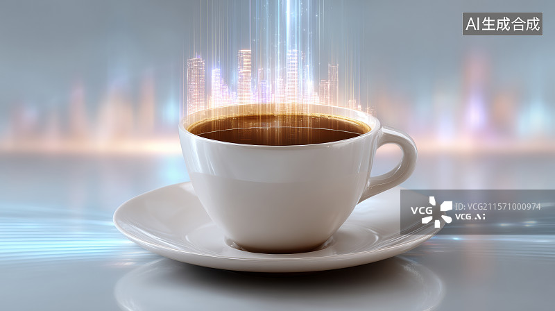【AI数字艺术】科技能量上升的咖啡杯概念插图图片素材