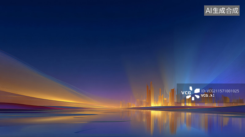 【AI数字艺术】夜色都市建筑灯光投影光晕视觉图图片素材