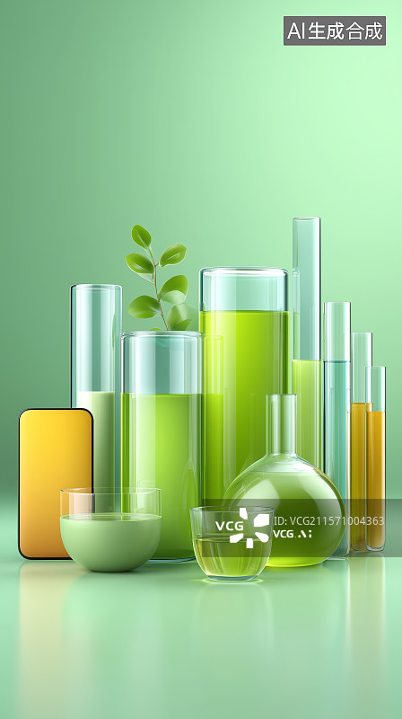 【AI数字艺术】实验室玻璃器皿中的液体图片素材