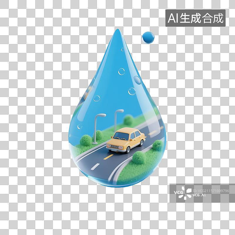 【AI数字艺术】3D建模的迷你水滴行驶的小汽车图片素材