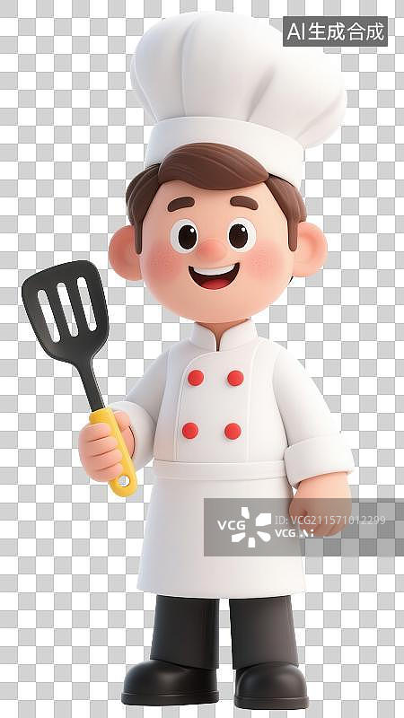 【AI数字艺术】3D渲染免抠图形元素举着锅铲的卡通男性厨师图片素材