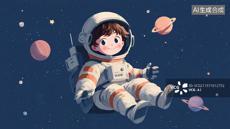 【AI数字艺术】卡通宇航员，宇宙太空探索儿童梦想概念背景图片素材