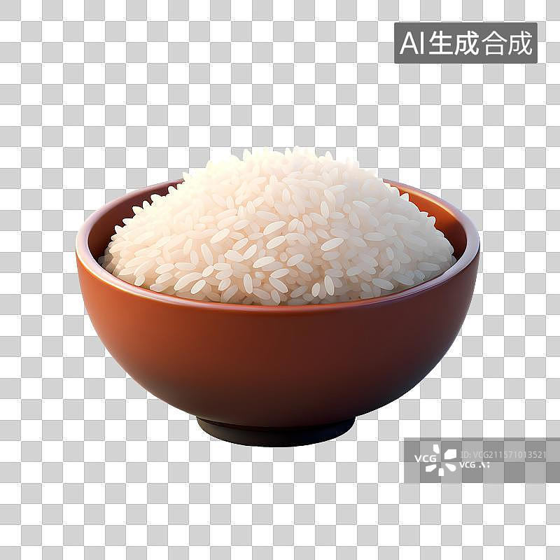 【AI数字艺术】3D渲染，一碗米饭，粳米主食免抠元素图片素材