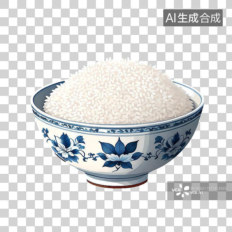 【AI数字艺术】3D渲染，一碗米饭，粳米主食免抠元素图片素材