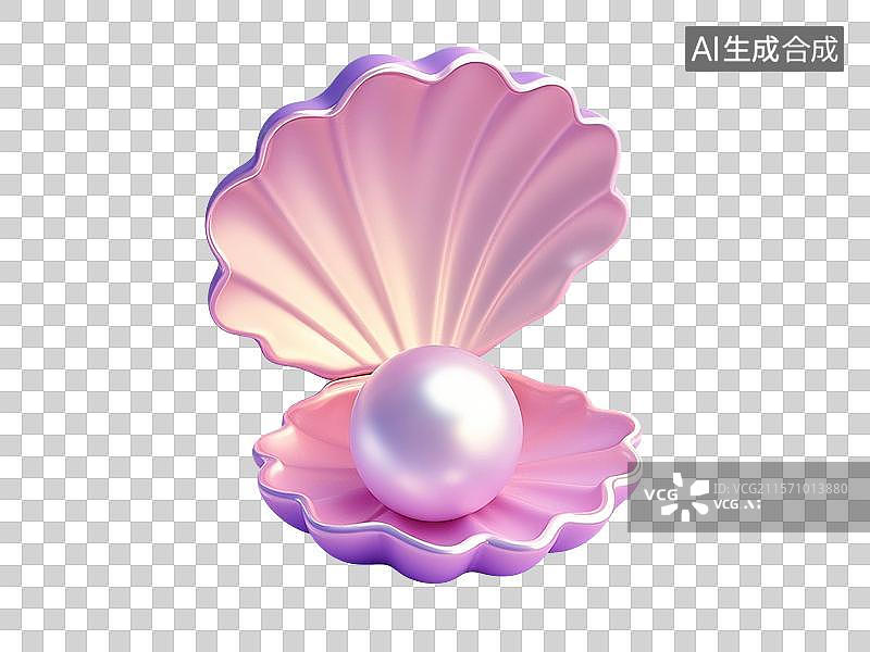 【AI数字艺术】3D渲染，可爱的卡通珍珠贝壳，扇贝，野生动物免抠元素图片素材