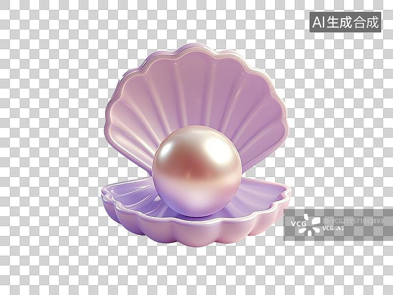 【AI数字艺术】3D渲染，可爱的卡通珍珠贝壳，扇贝，野生动物免抠元素图片素材