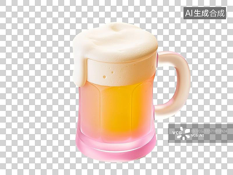 【AI数字艺术】3D渲染卡通饮料，一杯啤酒，免抠元素图片素材