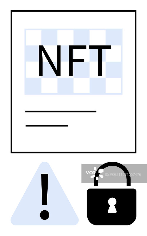 带有警告符号和锁的NFT文件图片素材