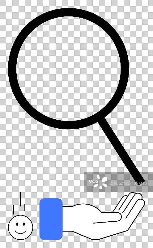 手握放大镜下的微笑面孔图片素材