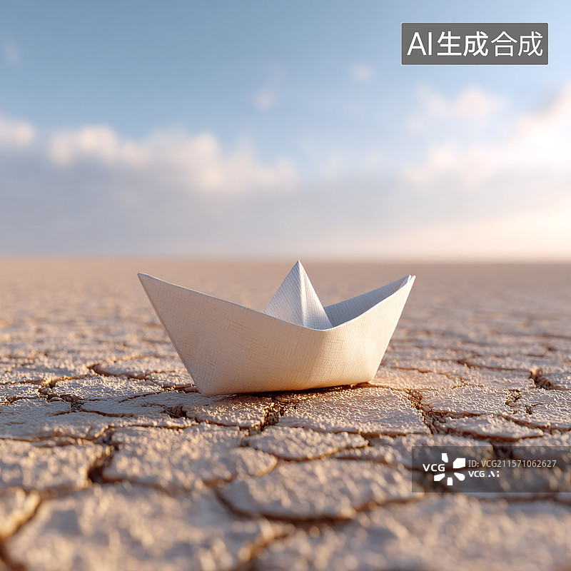 【AI数字艺术】干涸大地上的纸船图片素材