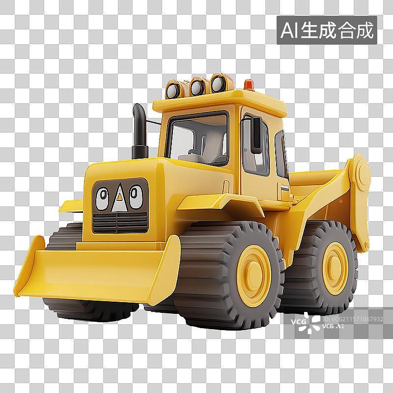 【AI数字艺术】黄色卡通推土机玩具图片素材