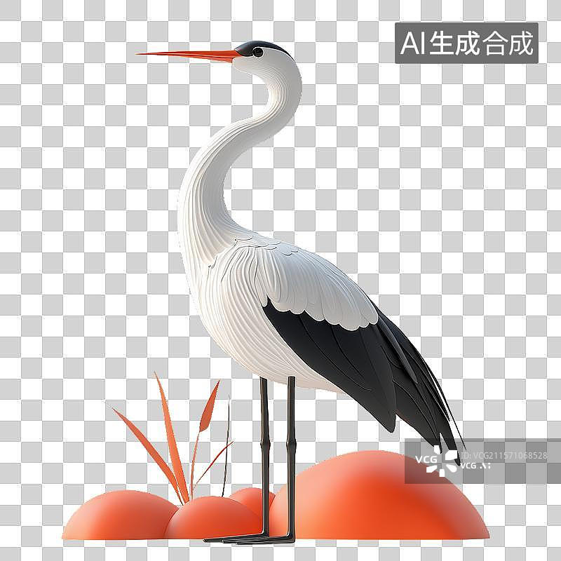 【AI数字艺术】白鹤站立在橙色背景前图片素材