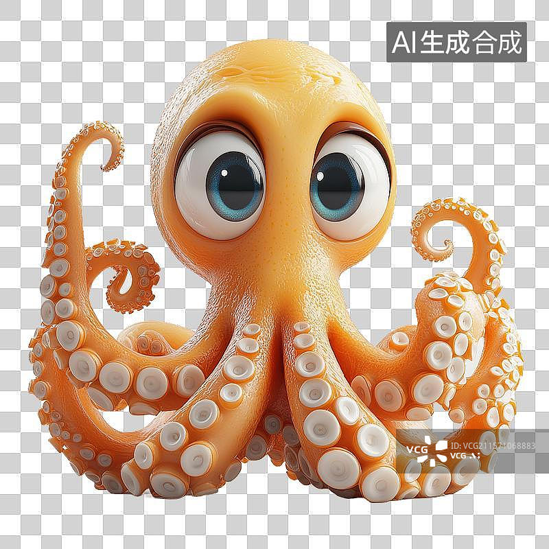 【AI数字艺术】卡通风格的橙色章鱼图片素材