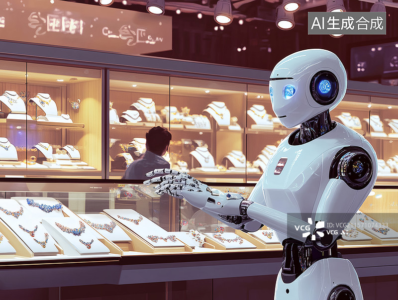 【AI数字艺术】机器人在珠宝店挑选饰品图片素材