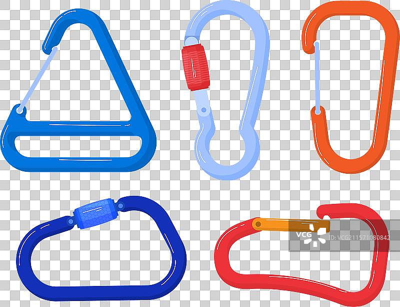 多彩的登山扣夹组合，孤立展示图片素材