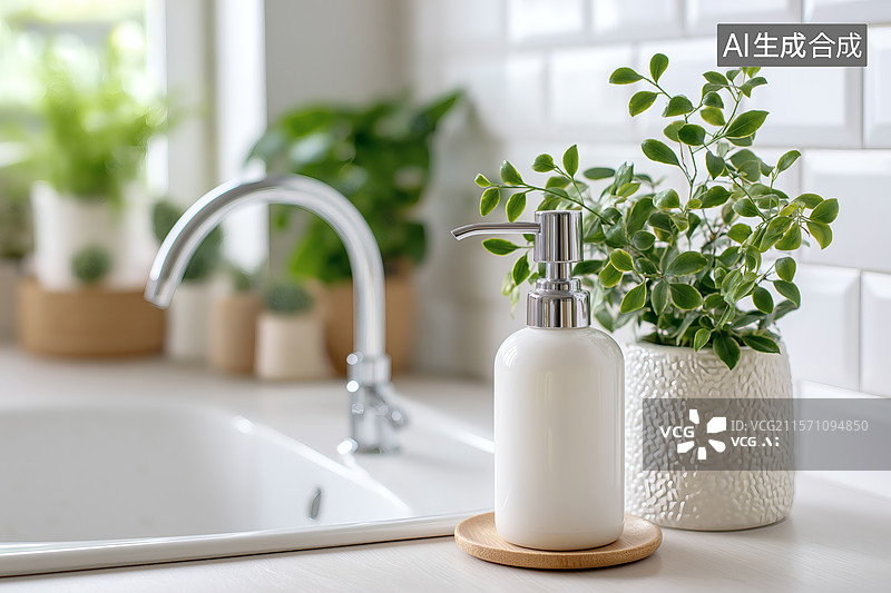 【AI数字艺术】简约风格的厨房洗漱台图片素材