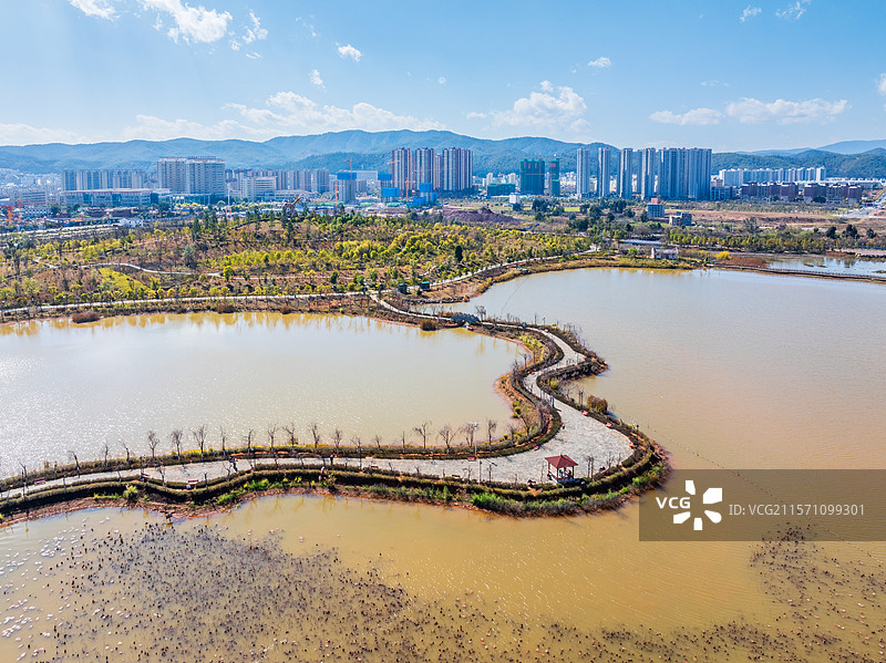 中国云南楚雄彝海公园航拍风光图片素材