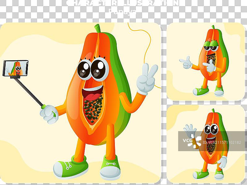 可爱的木瓜角色表现出自恋特征图片素材