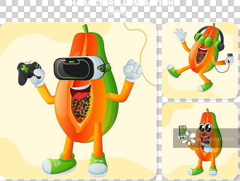 可爱的木瓜角色与科技图片素材