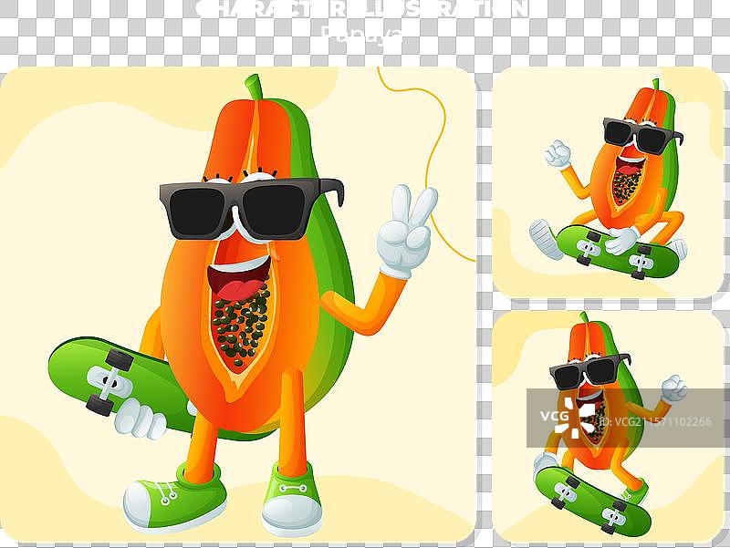 可爱的木瓜角色滑板运动图片素材